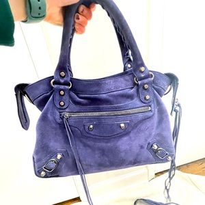 Suede Navy Blue Balenciaga Classic Moto Bag